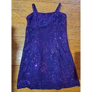 Vintage 90s Sequin Fringe Mini Dress: 7/8 Purple Teal Clubwear All That Jazz